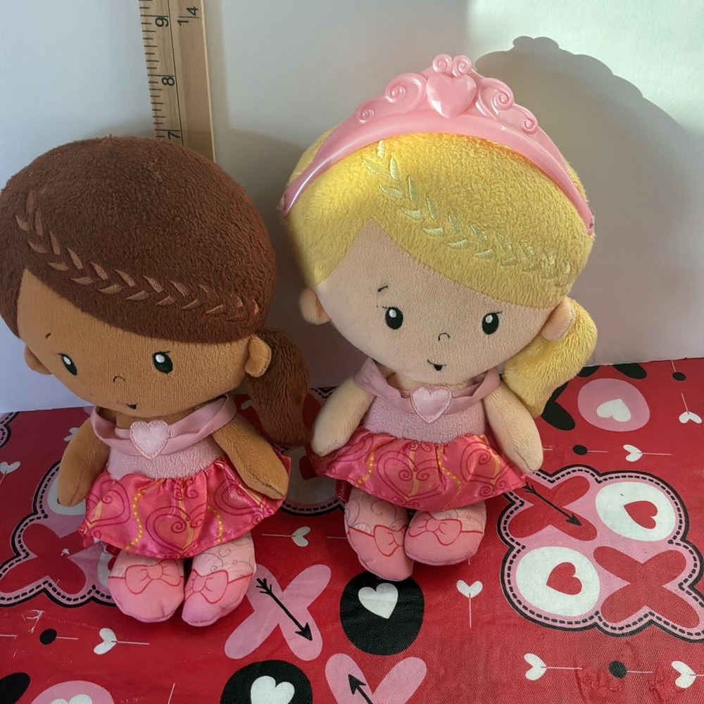 2 Fisher-Price Princesses Chime‎ African-American Plush Doll rattle soft toy Lot